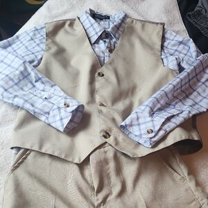 Tan Vest and Pants with Blue Plaid Shirt